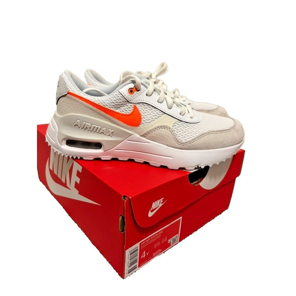 Nike Air Max SYSTM GS Shoes New Kids 4 Y  (W 6.5) White Orange DQ0284-114